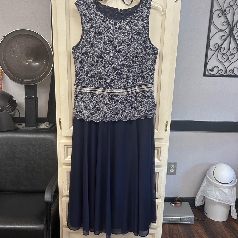 Elegant Navy Lace Overlay Dress